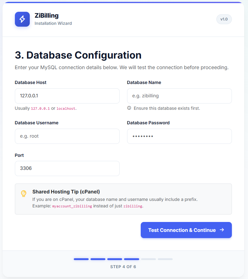 Database Configuration Input